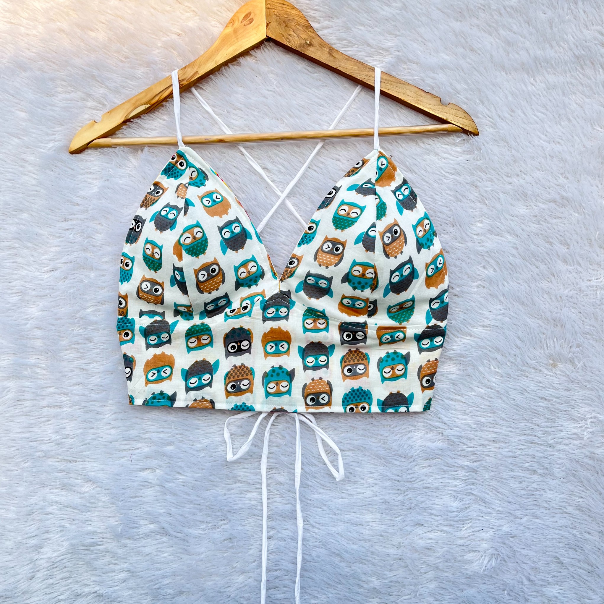 Double Side Wear White Owl Print Cotton Bralette double-side-wear-white-owl-print-cotton-bralette