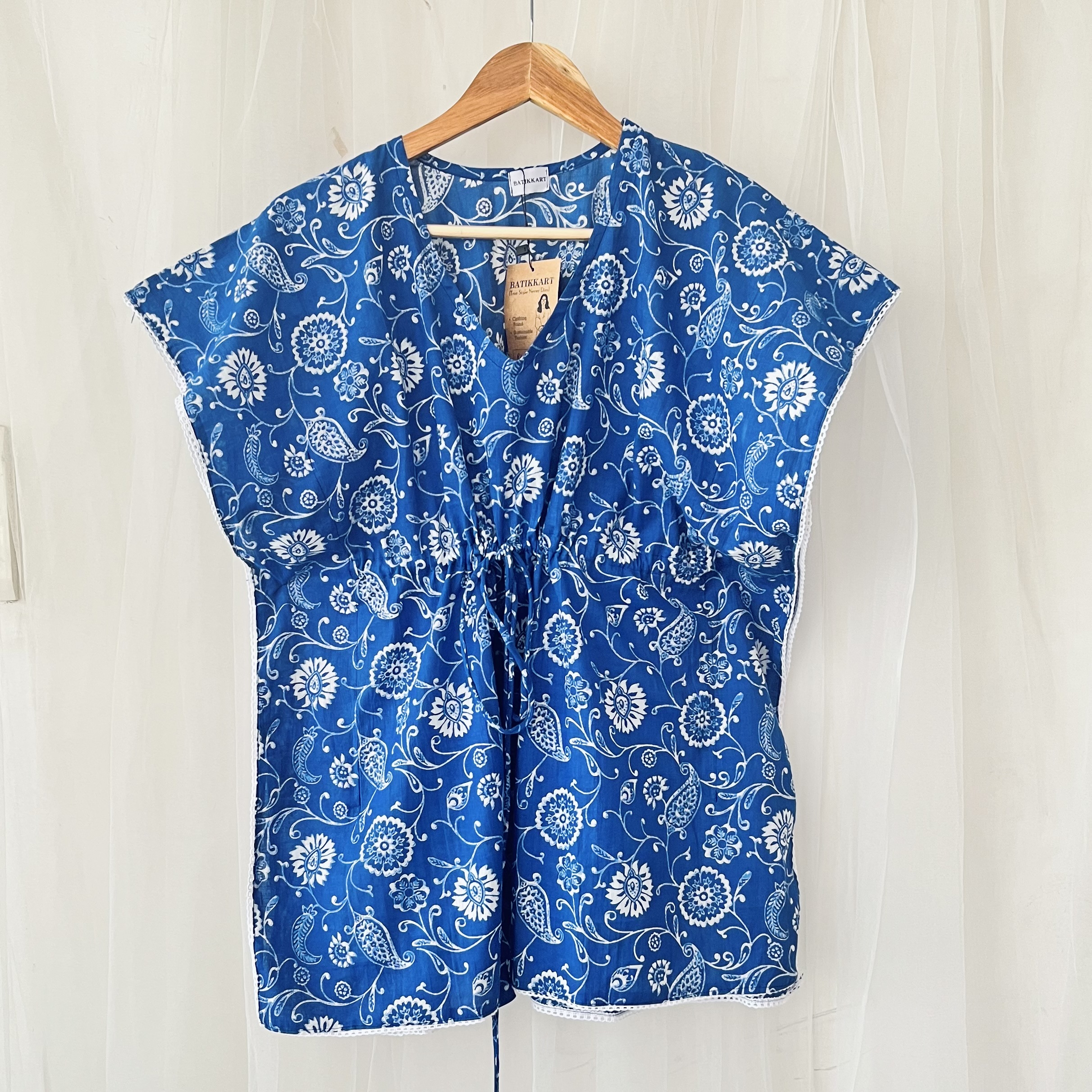 Blue Floral Waist Knot Kaftan